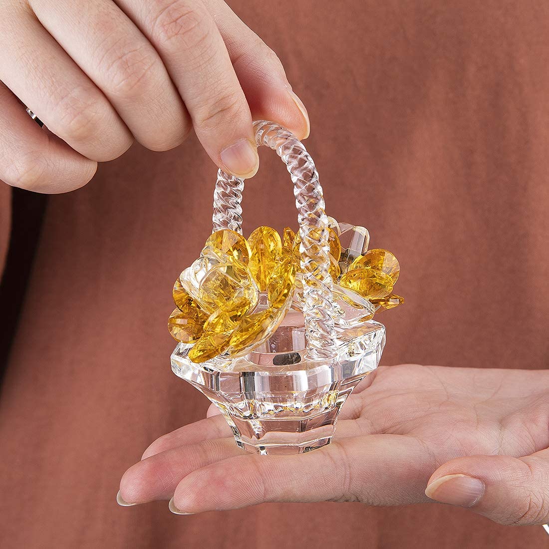 H&D HYALINE & DORA Crystal Flower Basket Figurine Collectible Home Decor Tabletop Gift