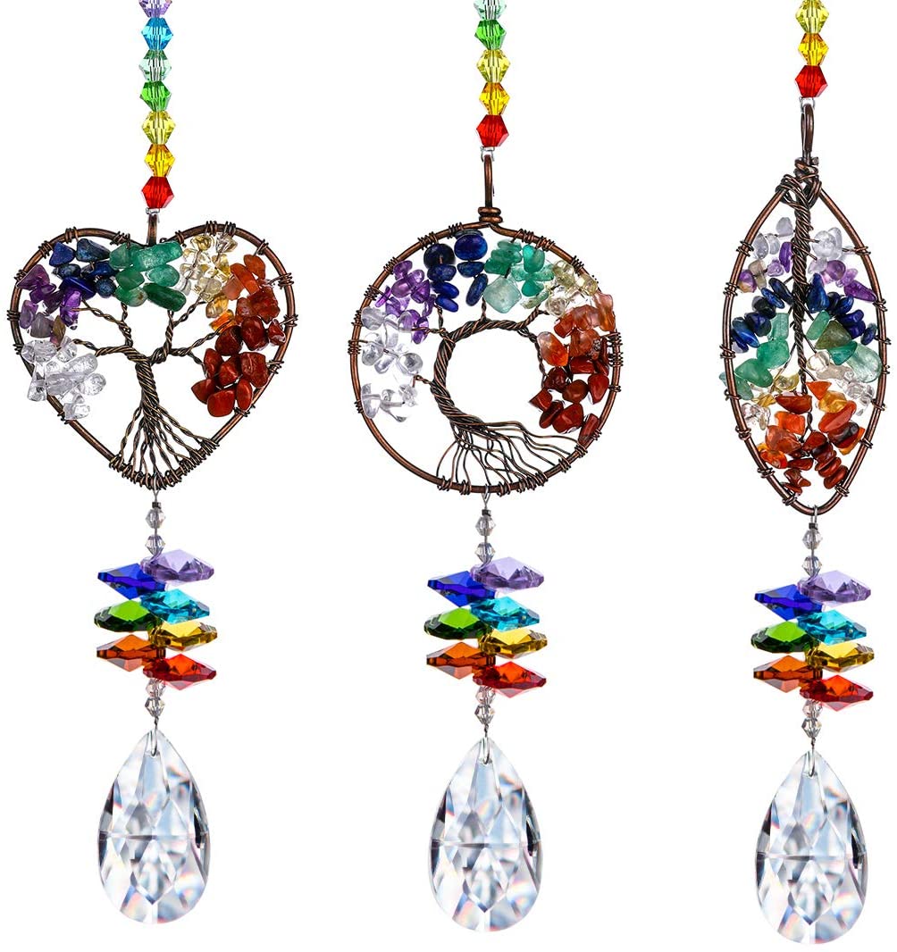 Sun Catcher Crystal Tree of Life Rainbow Maker Drops Hang Decor for Window