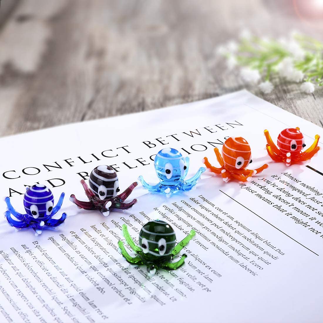 H&D HYALINE & DORA Multicolor Octopus Art Glass Blown Mini Sea Animal Figurine,Set of 6