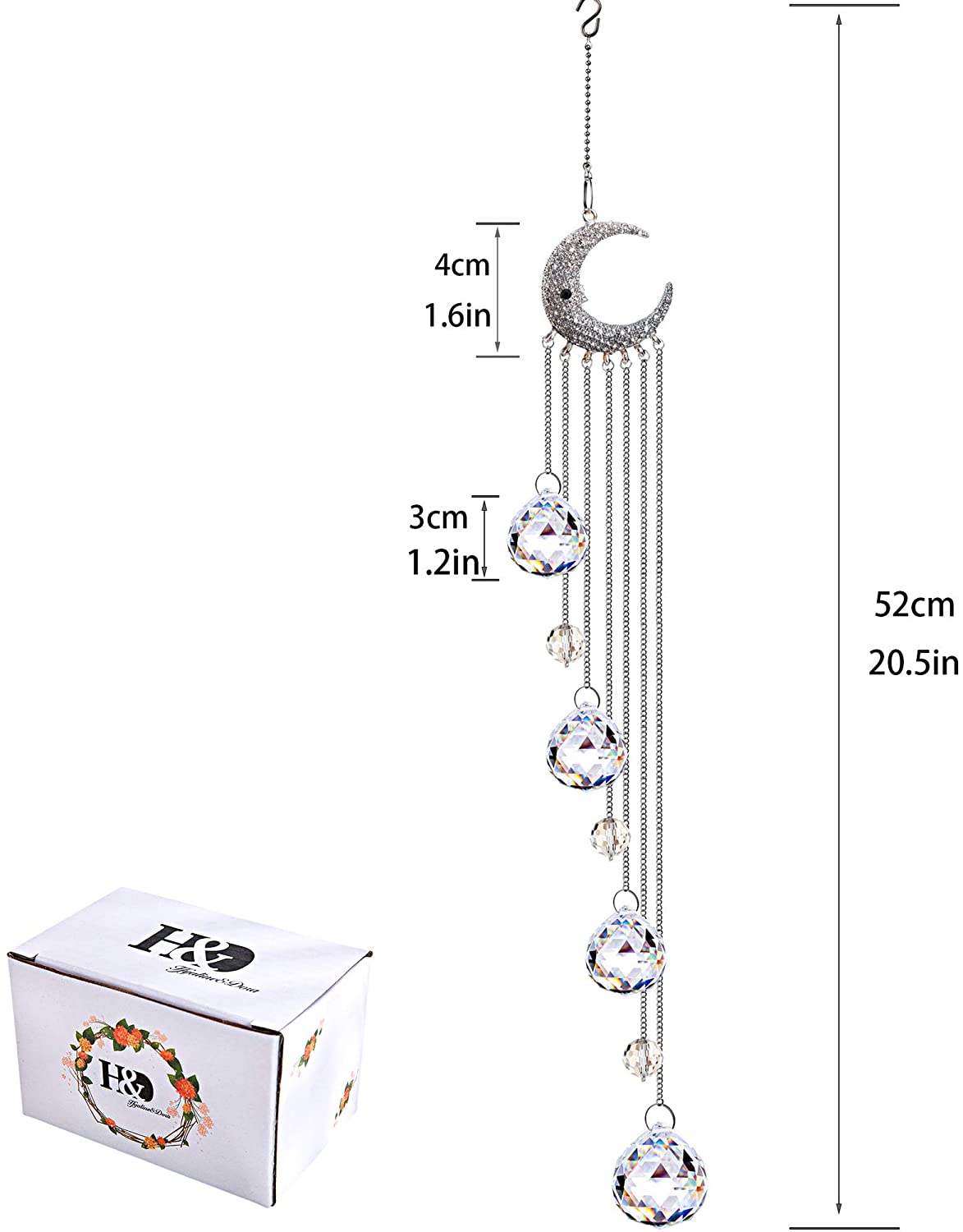 Hanging Clear Crystal Suncatcher Ornaments with Moon Decor Rainbow Maker Crystal Beads Ball Prisms Pendant