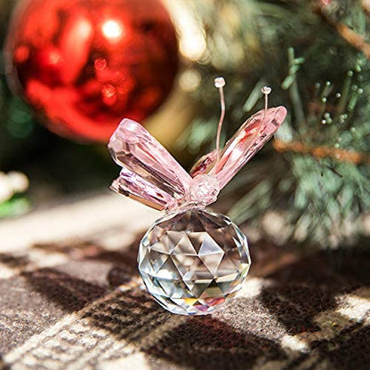 H&D HYALINE & DORA Pink Crystal Flying Butterfly Figurine with Crystal Ball Base Collection