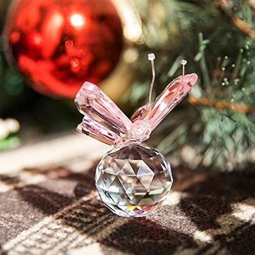 H&D HYALINE & DORA Pink Crystal Flying Butterfly Figurine with Crystal Ball Base Collection