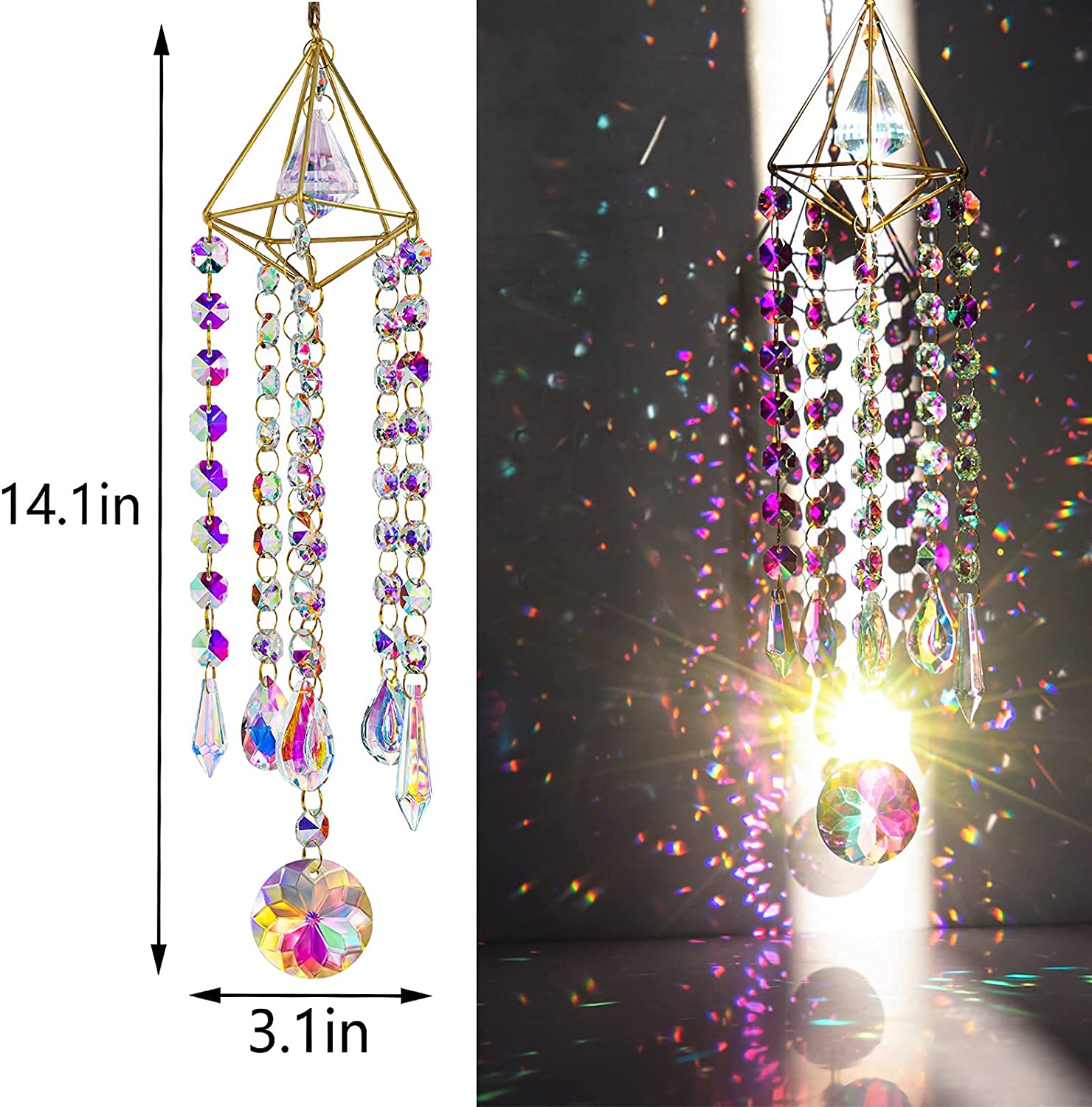 H&D HYALINE & DORA Chandelier Wind Chimes AB Coating Crystal Prisms Hanging  Suncatcher Pendant Home Decor Gifts 