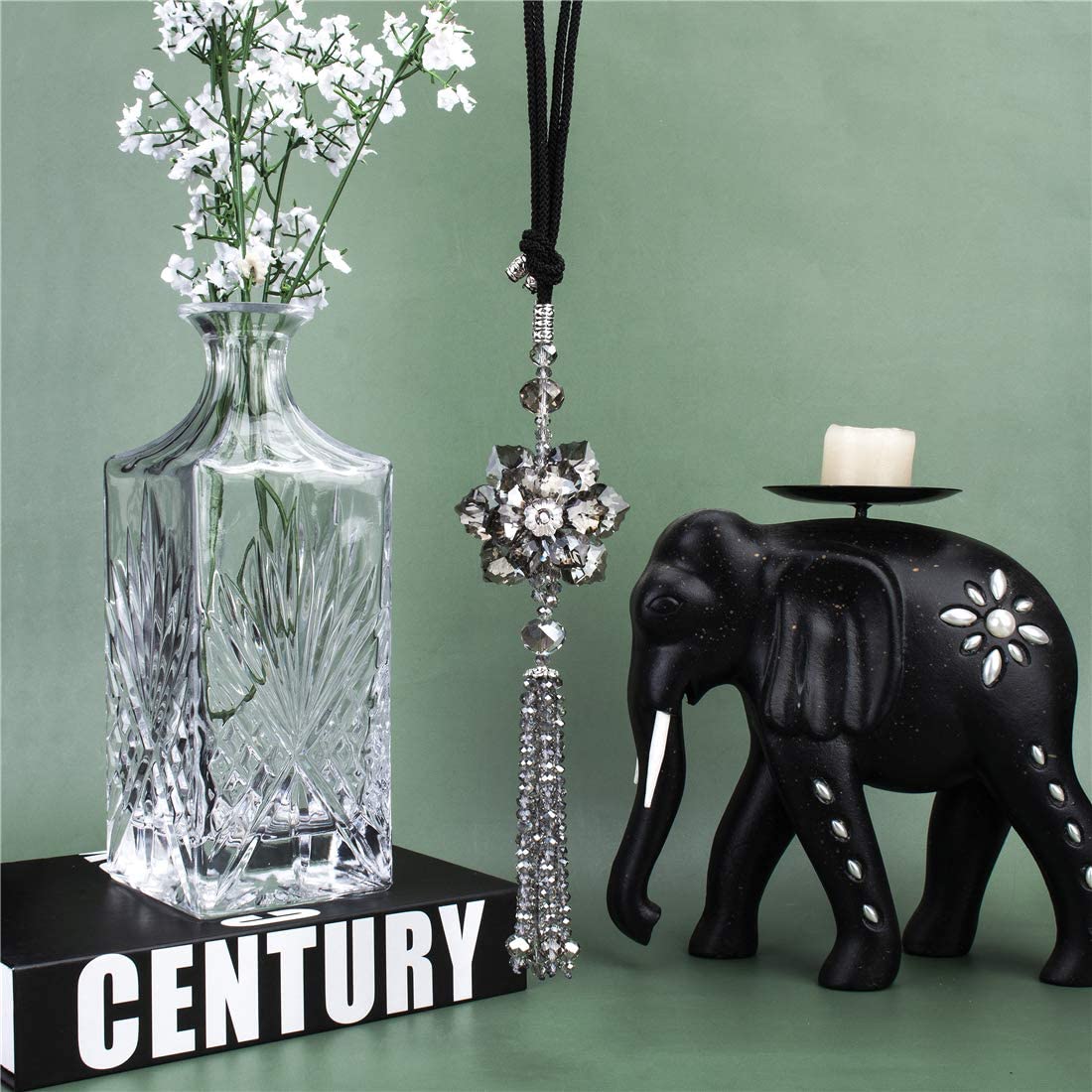 H&D HYALINE & DORA Crystal Maple Leaf Car Charms Pendant Hanging for Rear view Mirror