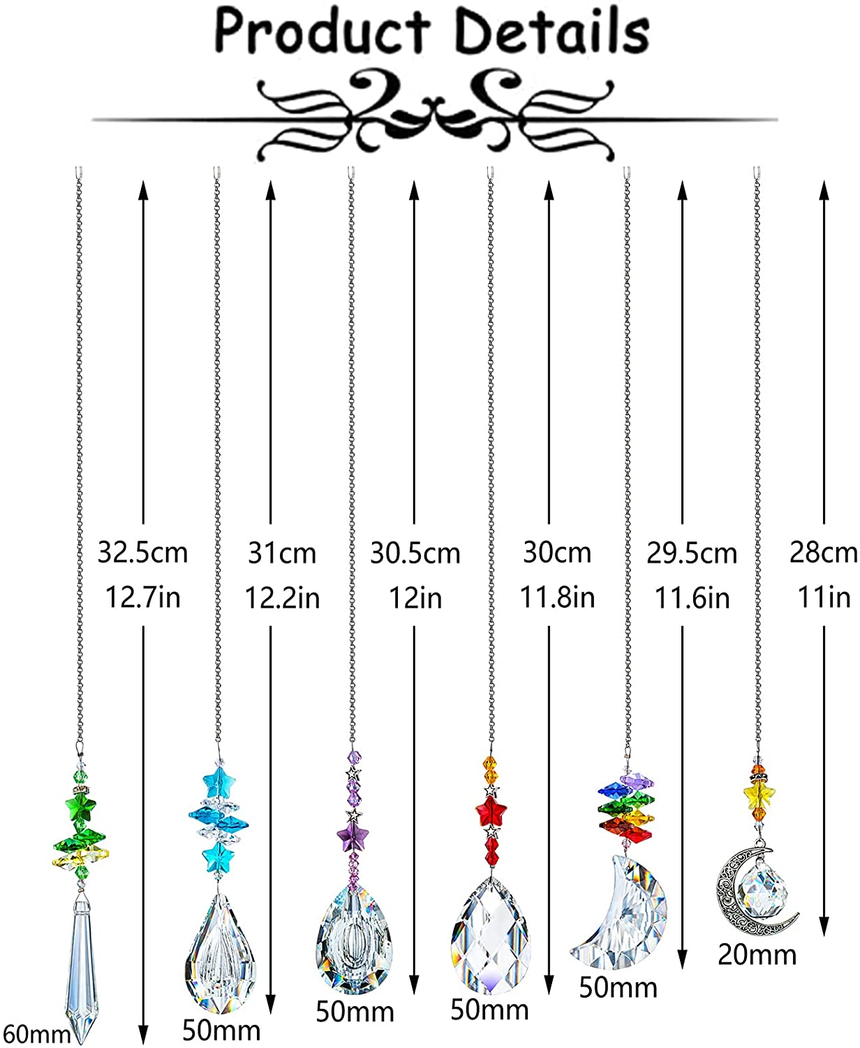 H&D HYALINE & DORA 6PCS Suncatchers Crystal Chandelier Prism Hanging Ornament for Window Home Garden,Rainbow Maker Crystal Pendant