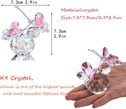H&D HYALINE & DORA Pink Double Crystal Butterfly Collectible Gift, Handmade Art Glass Animal Figurine