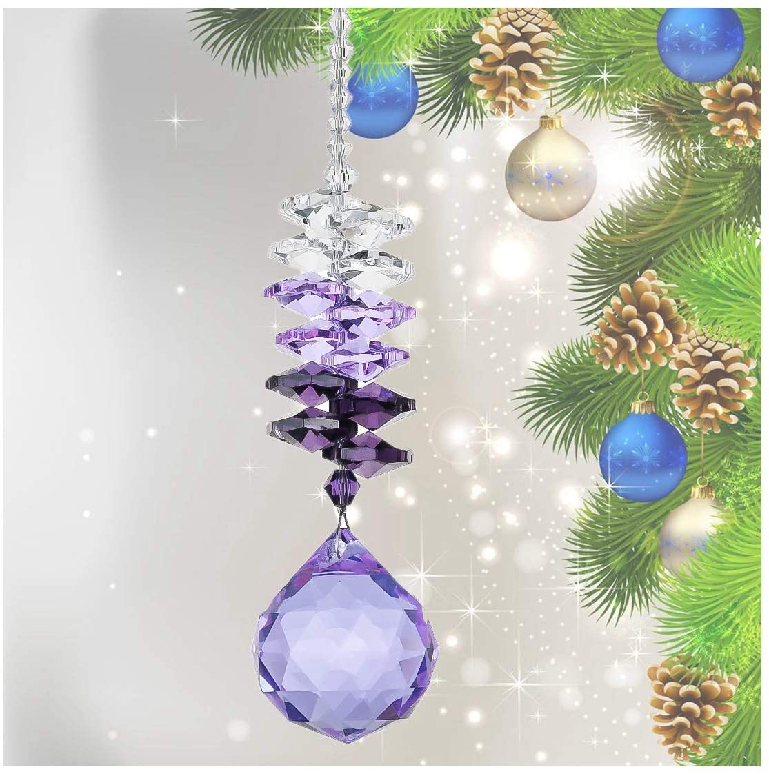 30mm Purple Chandelier Crystals Ball Rainbow Octogon Chakra Hanging Suncatcher Decorating Balls
