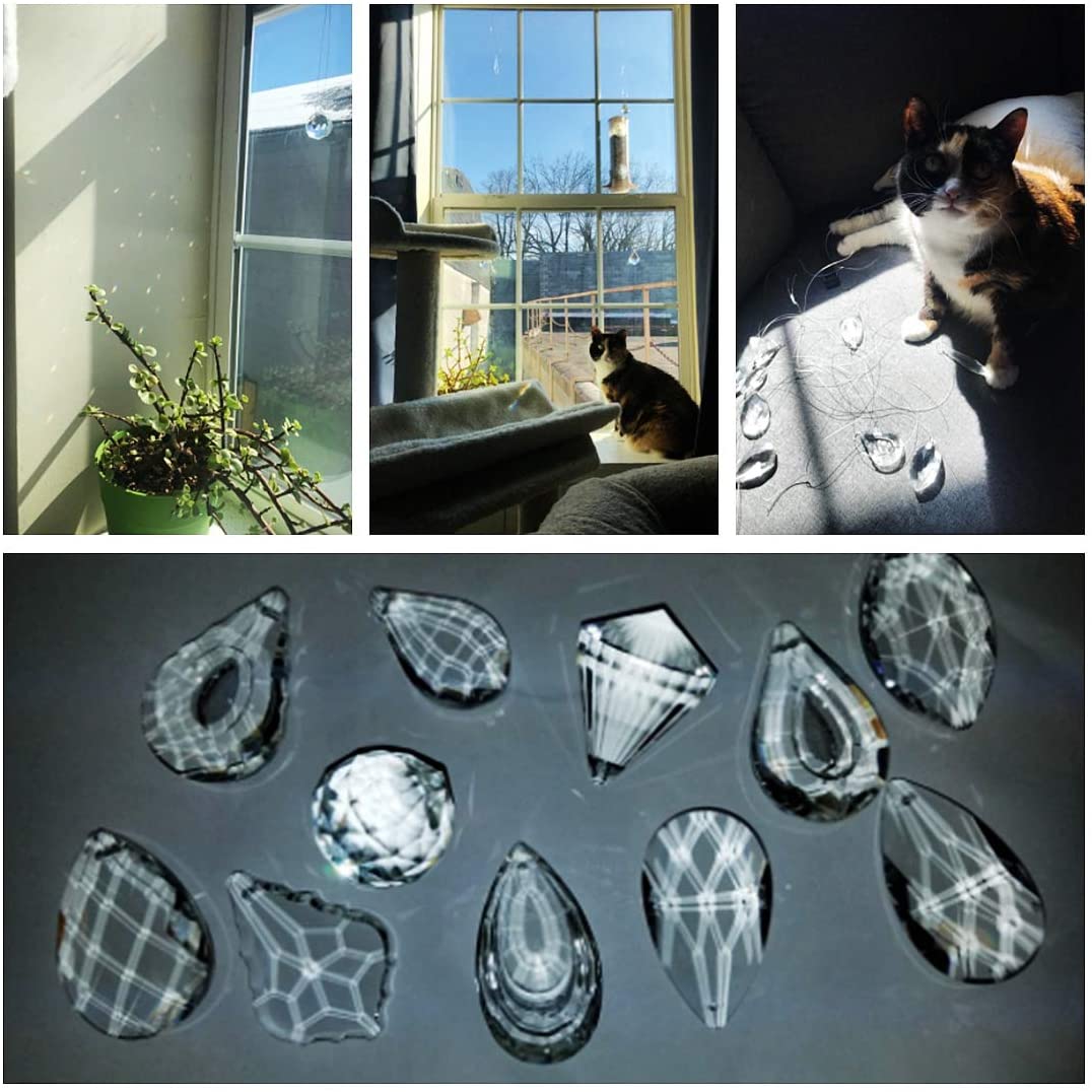 H&D HYALINE & DORA Pack of 12 Clear Crystal Chandelier Lamp Lighting Drops Pendants Balls Prisms Hanging Glass Prisms Parts Suncatcher Home/House Decor