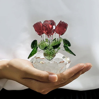 H&D HYALINE & DORA Red Rose Figurine Ornament Spring Bouquet Crystal Glass Flowers Gift-Boxed