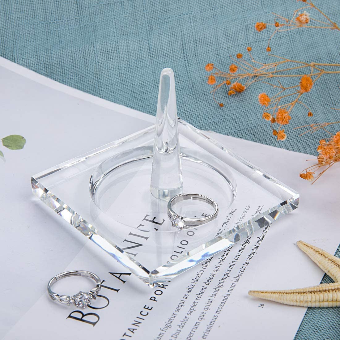 H&D HYALINE & DORA Square Crystal Glass Ring Holder for Jewelry