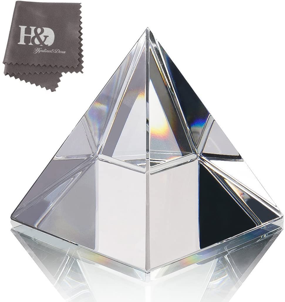 H&D HYALINE & DORA 4.3" H Large Clear Crystal Pyramid with Gift Box for Prosperity