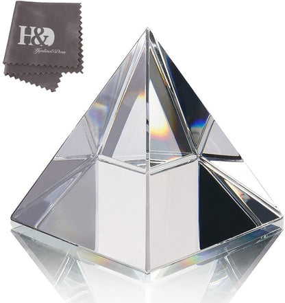 H&D HYALINE & DORA 4.3" H Large Clear Crystal Pyramid with Gift Box for Prosperity
