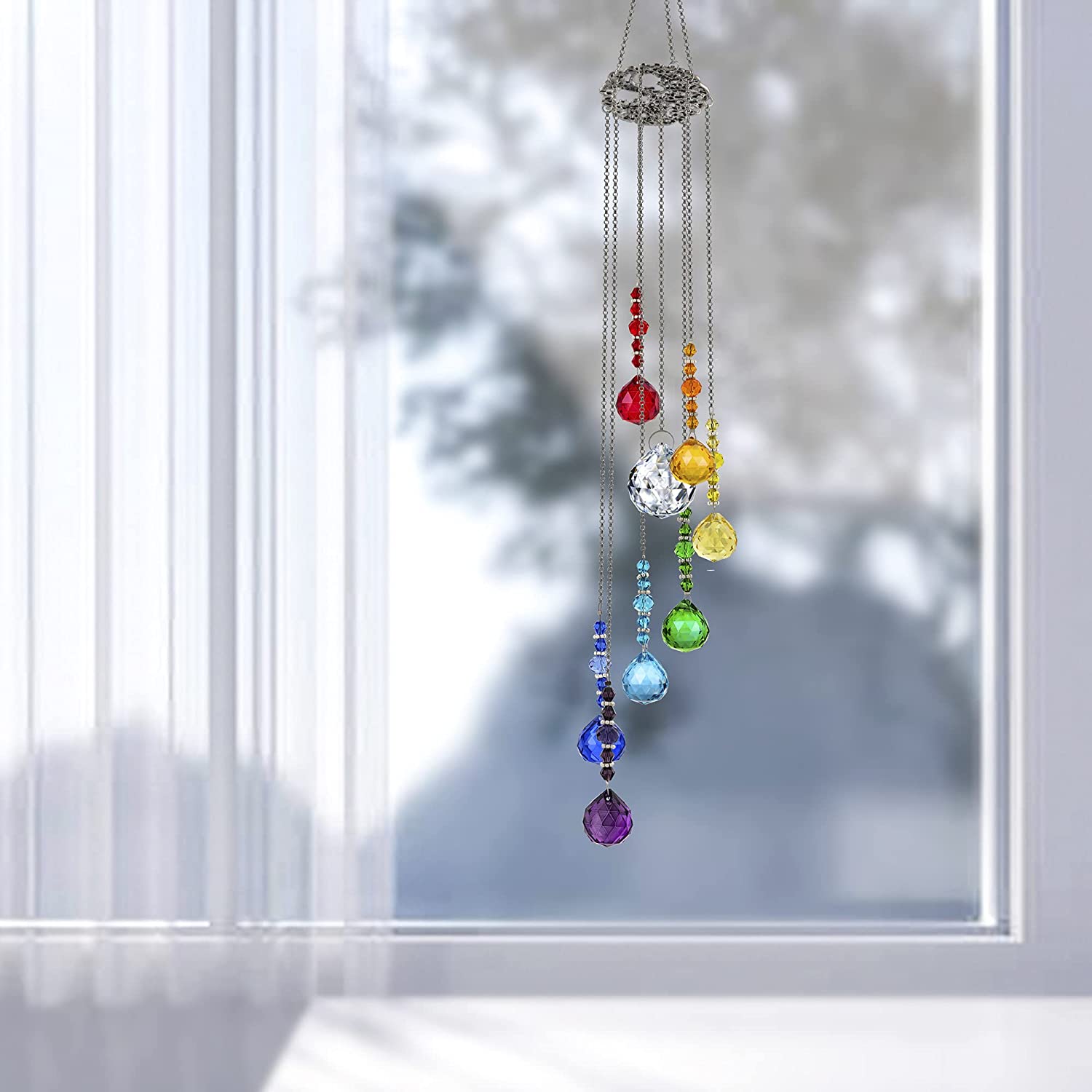 Colorful Crystal Ball Prisms Suncatcher Tree of Life Window Hanging Pendant for Home Holiday Decorations Christmas Tree Decor