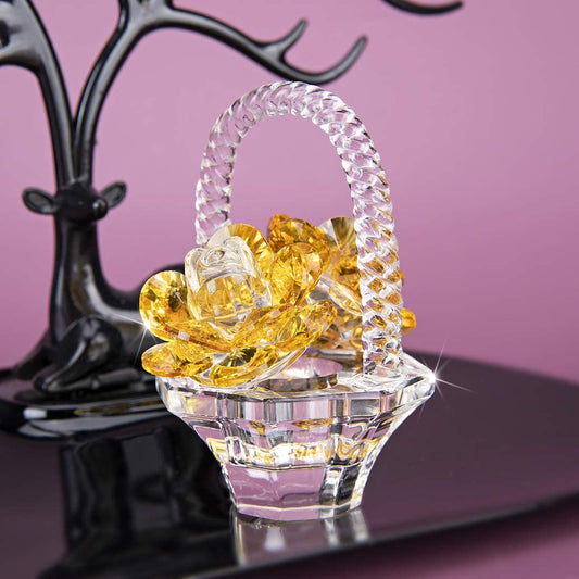 H&D HYALINE & DORA Crystal Flower Basket Figurine Collectible Home Decor Tabletop Gift
