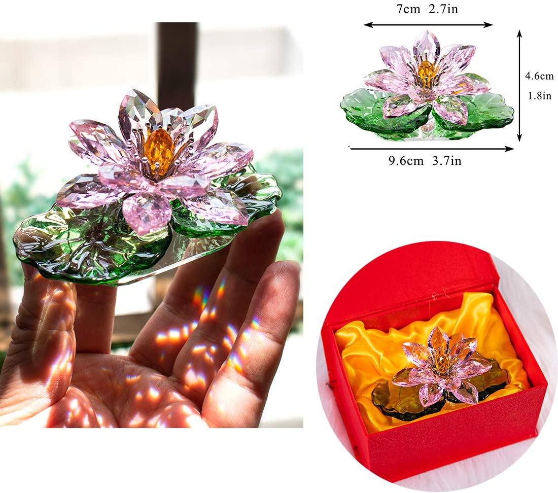 H&D HYALINE & DORA Pink Sparkle Crystal Reflection Crystal Lotus Flower