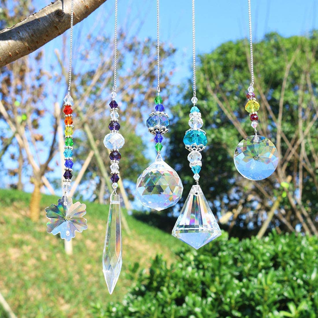 5 pcs Chakra Hanging Chandelier Suncatchers Rainbow Maker Window Sun Catcher Christmas Gift for Her,Kids,Hanging Holiday Decorations