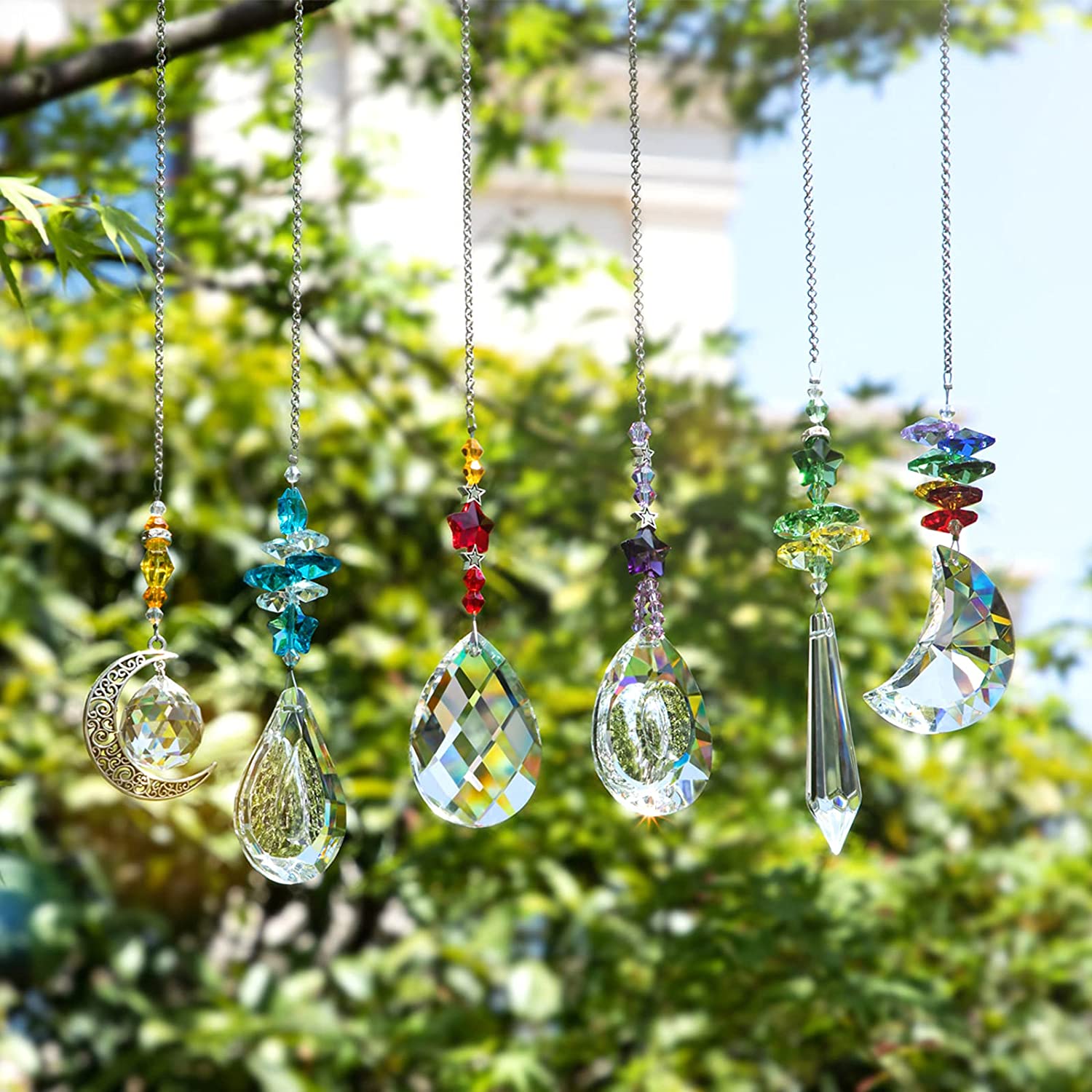 6PCS Suncatchers Crystal Chandelier Prism Hanging Ornament for Window Home Garden,Rainbow Maker Crystal Pendant