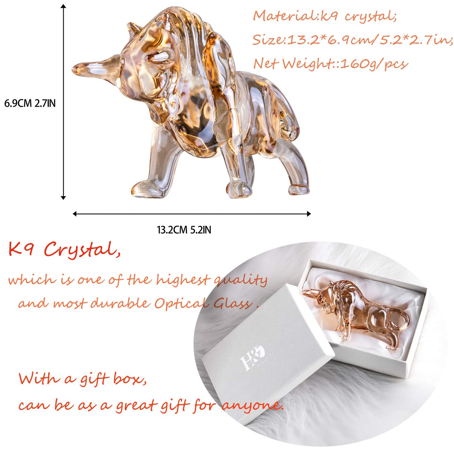 H&D HYALINE & DORA FengShui Crystal Statues Wall Street Bull Figurine Sculpture Christmas Gift