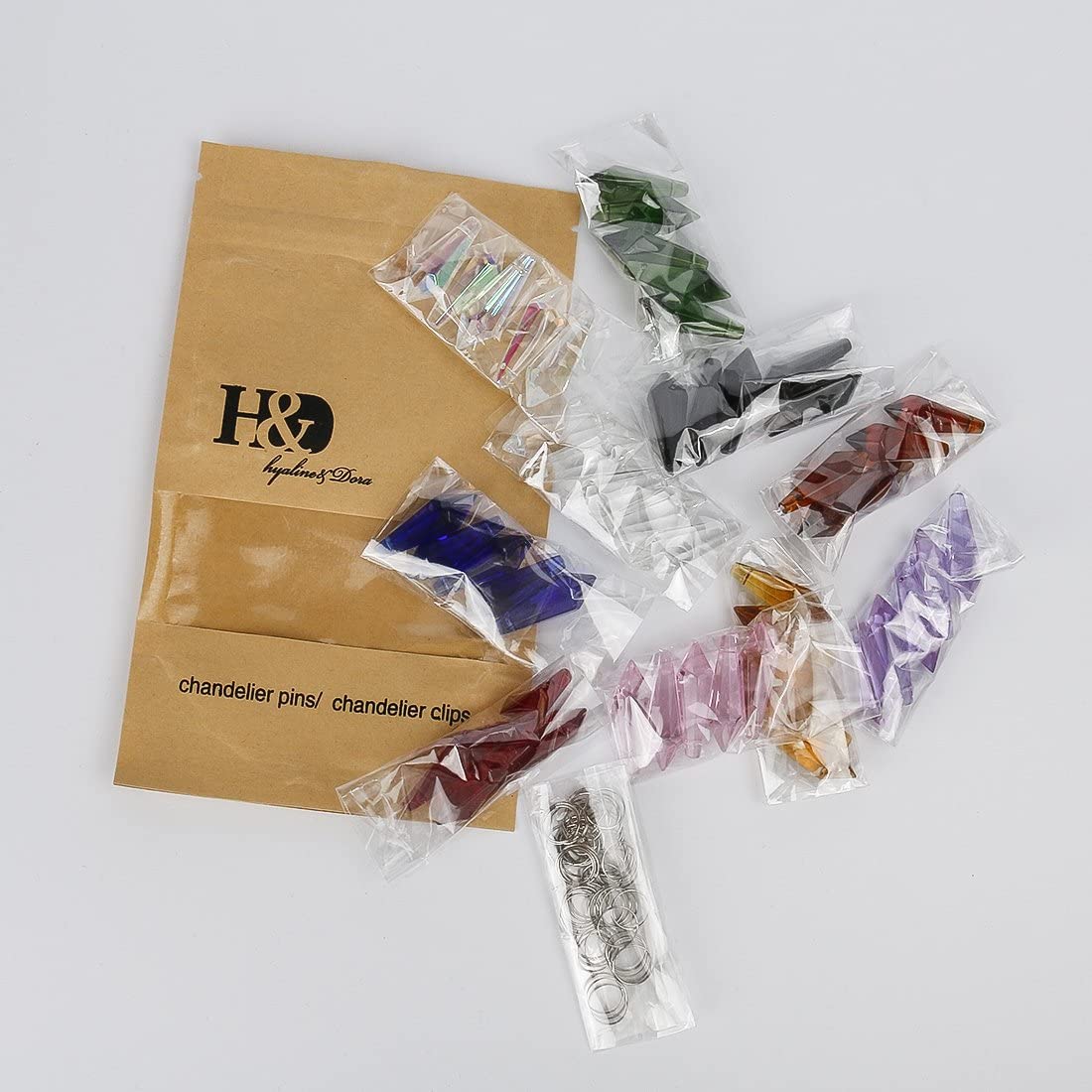 H&D HYALINE & DORA 50pcs 38mm Crystal Icicle Pendant Chandelier Prisms Drops Lamp Candle Holders Curtain DIY Parts
