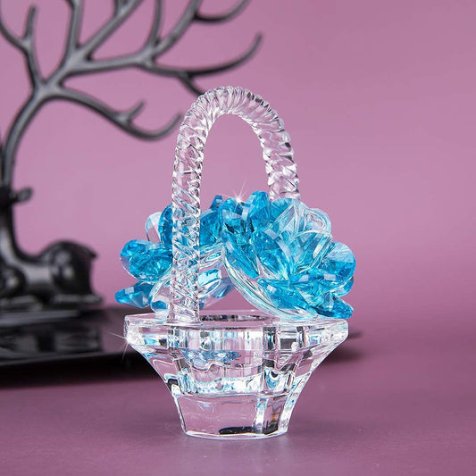 H&D HYALINE & DORA Crystal Flower Basket Figurine Collectibles Home Decor Tabletop Gift