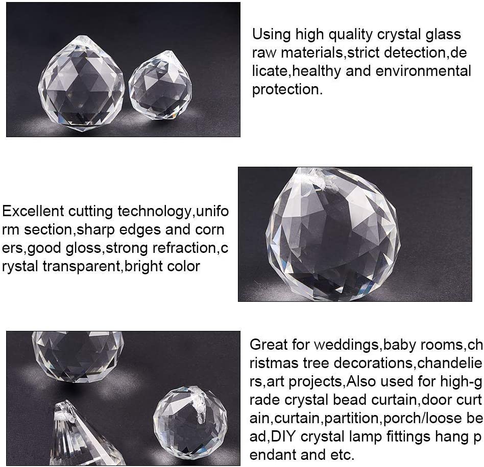 Pack of 12 Clear Crystal Chandelier Lamp Lighting Drops Pendants Balls Prisms Hanging Glass Prisms Parts Suncatcher Home/House Decor