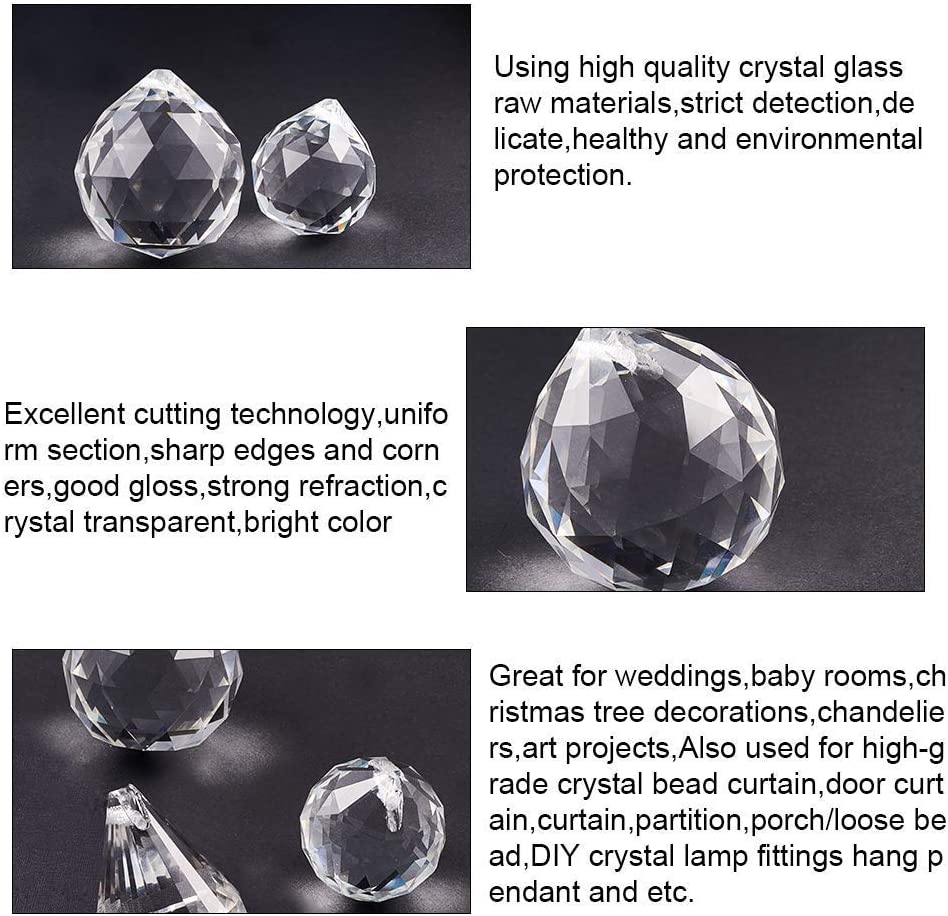 H&D HYALINE & DORA Pack of 12 Clear Crystal Chandelier Lamp Lighting Drops Pendants Balls Prisms Hanging Glass Prisms Parts Suncatcher Home/House Decor