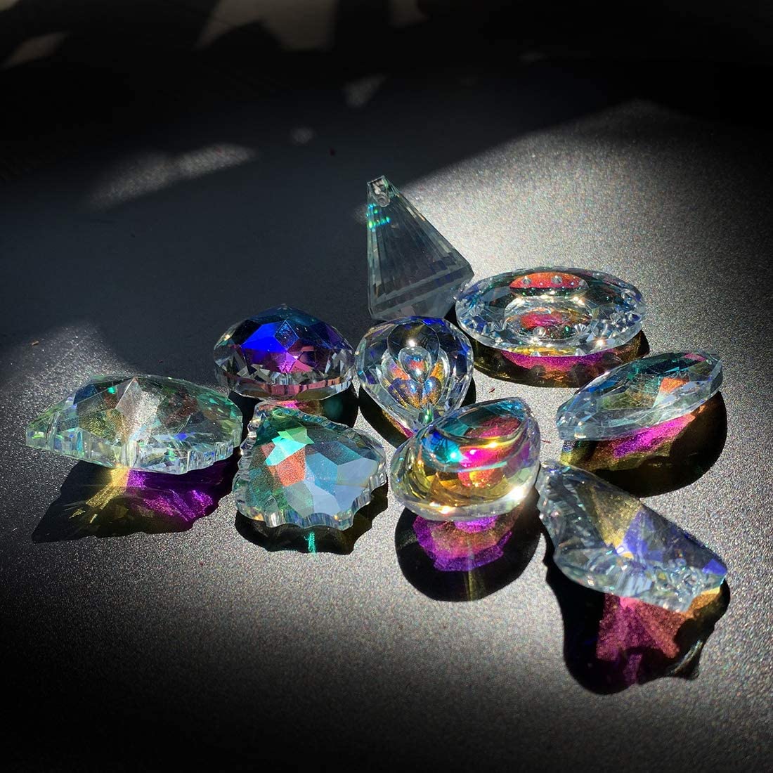H&D HYALINE & DORA 10pcs AB Coating Crystal Prisms Suncatcher Chandelier Lamp Lighting Drops Pendants Hanging Glass Parts Suncatcher Home Car Decor