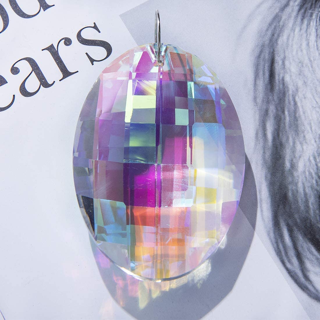 Oval Drop Hanging Crystals Chandelier Prisms Feng Shui Ornament Window Suncatchers 76mm