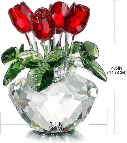 H&D HYALINE & DORA Red Rose Figurine Ornament Spring Bouquet Crystal Glass Flowers Gift-Boxed