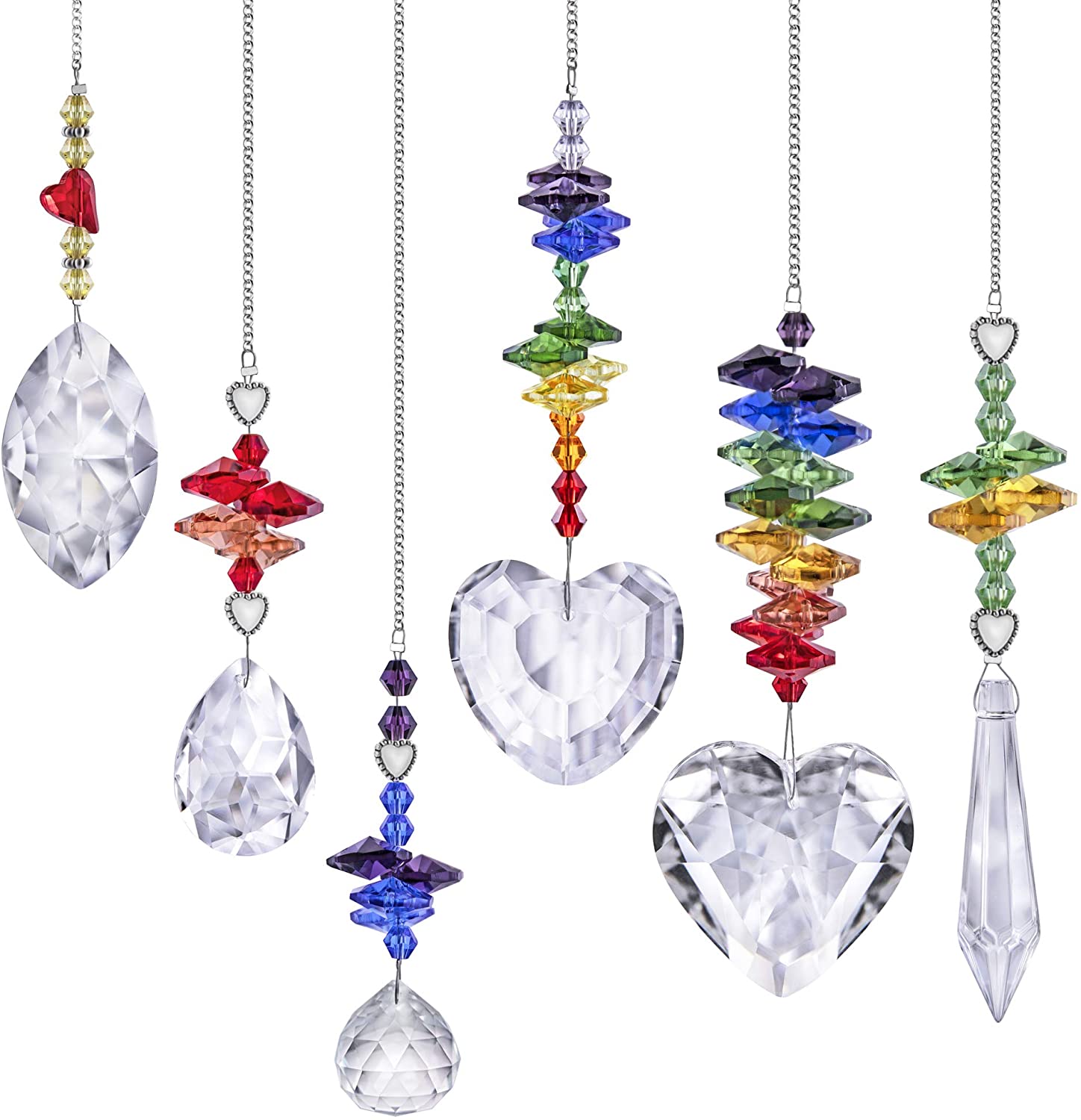 Crystals Suncatcher Hanging Crystal Heart Prisms Suncatchers Colorful Beads Rainbow Maker Pendant for Window Decor (6 pcs)