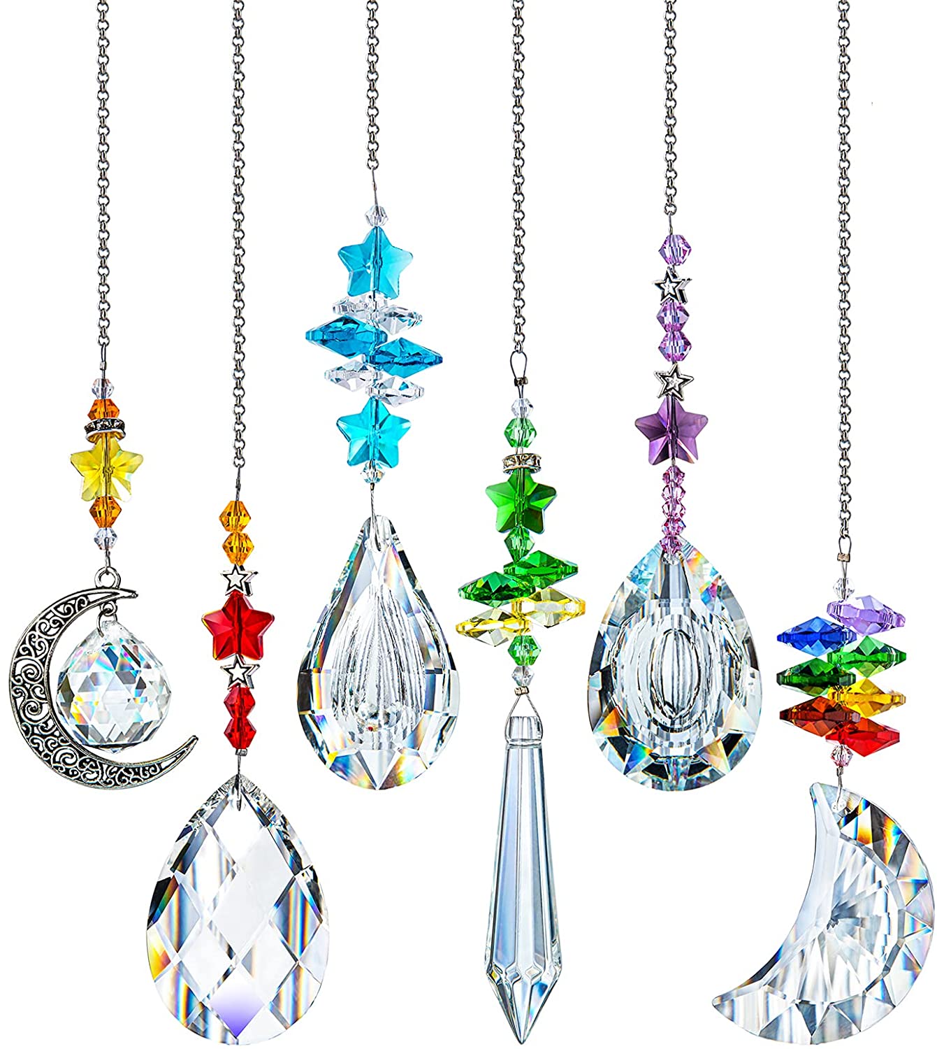 H&D HYALINE & DORA 6PCS Suncatchers Crystal Chandelier Prism Hanging Ornament for Window Home Garden,Rainbow Maker Crystal Pendant