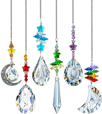 H&D HYALINE & DORA 6PCS Suncatchers Crystal Chandelier Prism Hanging Ornament for Window Home Garden,Rainbow Maker Crystal Pendant