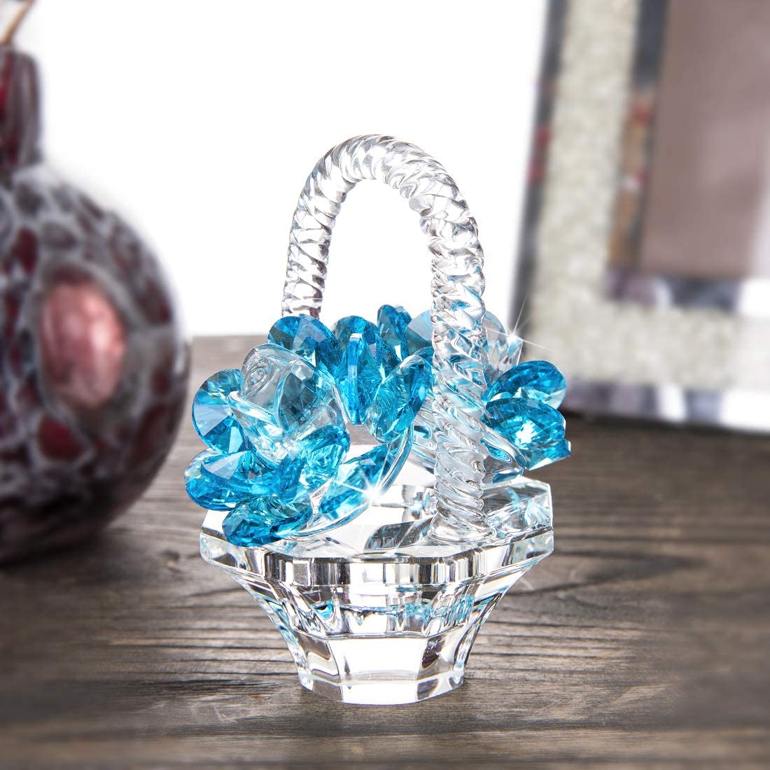 H&D HYALINE & DORA Crystal Flower Basket Figurine Collectibles Home Decor Tabletop Gift