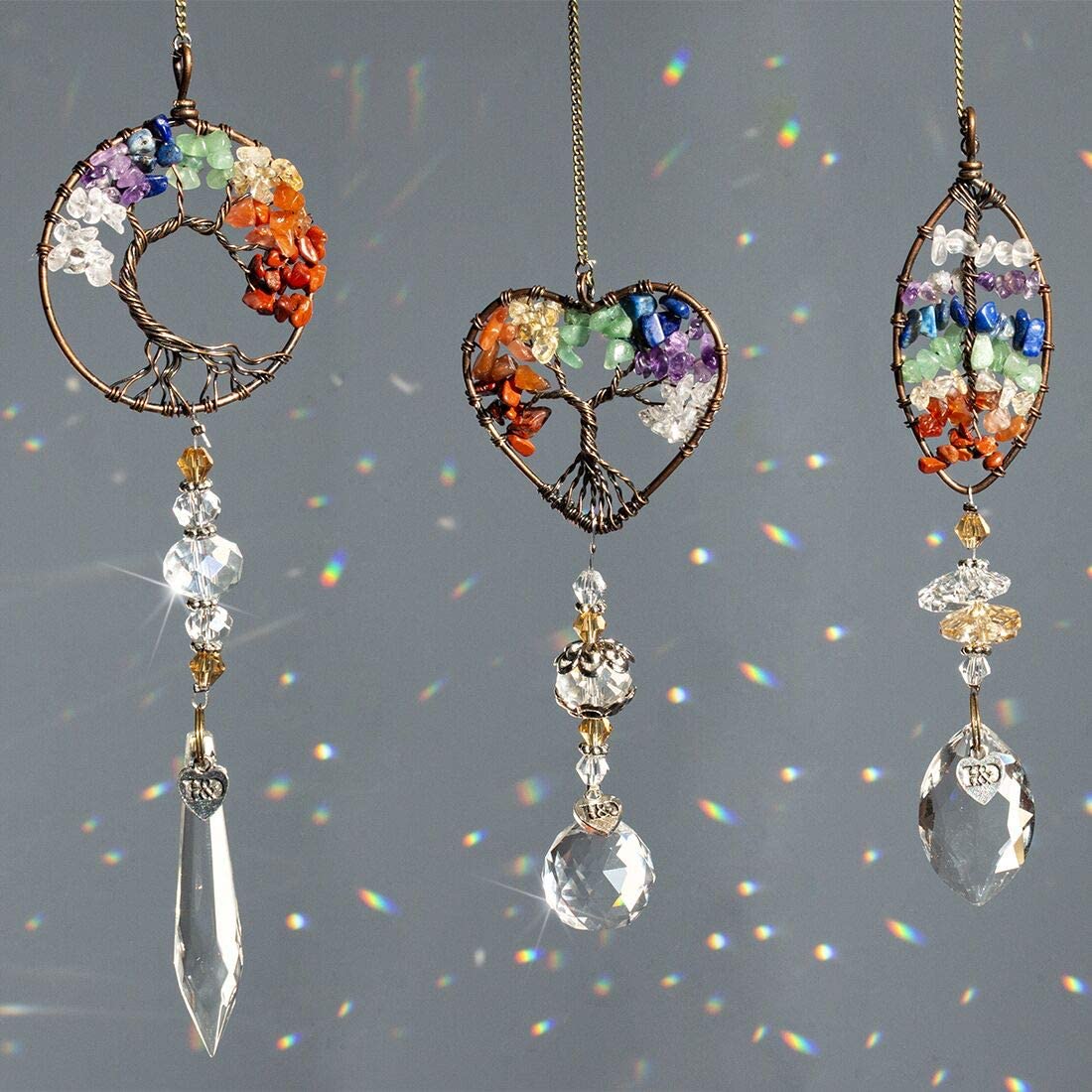 Handmade Chakra Suncatcher Window Hanging Crystal Drop Prism Ornaments,Pack 3pcs