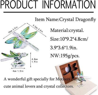 H&D HYALINE & DORA Crystal Dragonfly Figurine Crystal Animal Sculpture Collectible Gift,Green