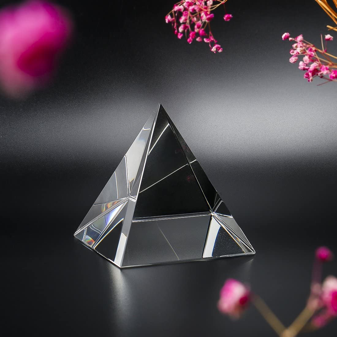 H&D HYALINE & DORA 4.3" H Large Clear Crystal Pyramid with Gift Box for Prosperity
