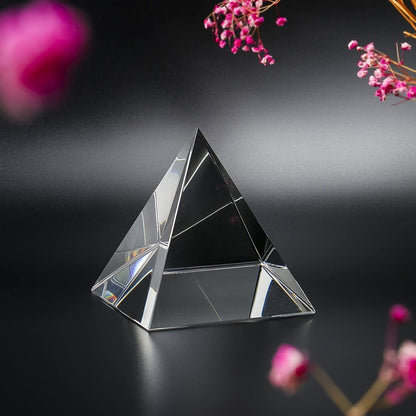 H&D HYALINE & DORA 4.3" H Large Clear Crystal Pyramid with Gift Box for Prosperity