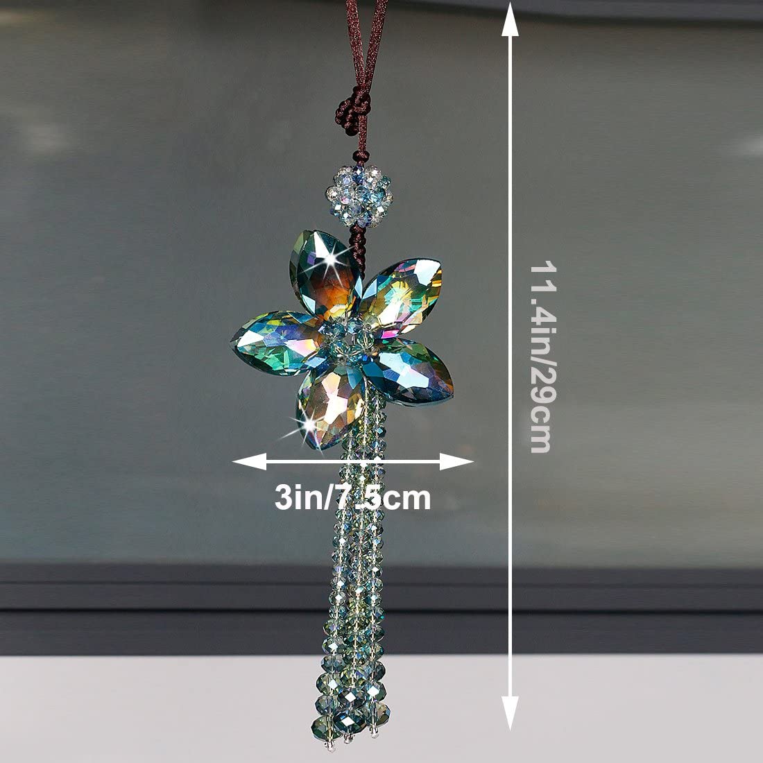 Crystal Color Flower Interior Accessories Car Charms Pendants for Auto Rear View Mirror Hanging Decoration with Tassel