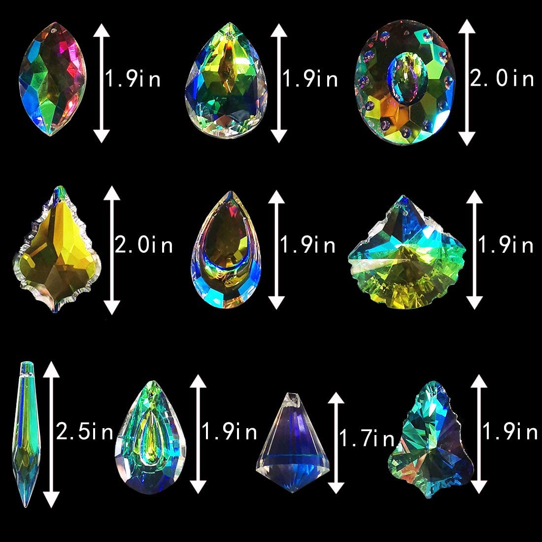 H&D 10pcs AB Coating Crystal Prisms Suncatcher Chandelier Lamp Lighting Drops Pendants Hanging Glass Parts Suncatcher Home Car Decor