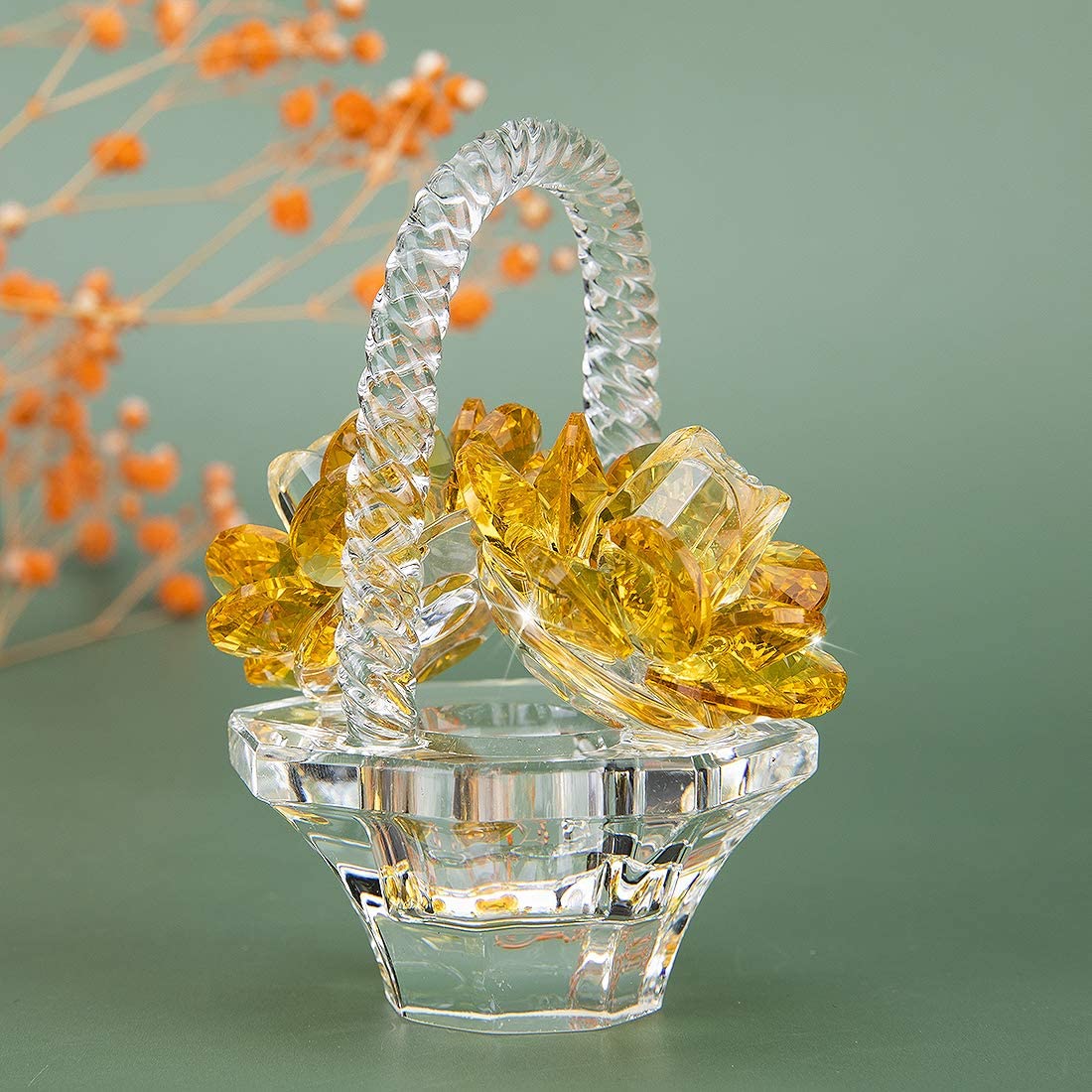 H&D HYALINE & DORA Crystal Flower Basket Figurine Collectible Home Decor Tabletop Gift