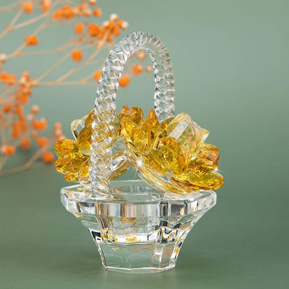 H&D HYALINE & DORA Crystal Flower Basket Figurine Collectible Home Decor Tabletop Gift