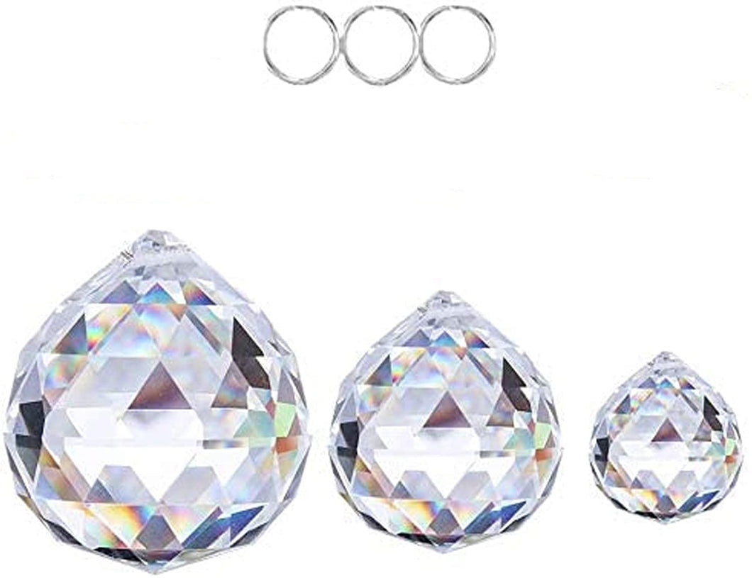 H&D Crystal Ball Prisms Chandelier Lamp Lighting Drops Hanging Glass Prisms Parts Suncatcher Rainbow Pendants Maker Home/House Decor, Pack of 3(20mm/30mm/40mm )