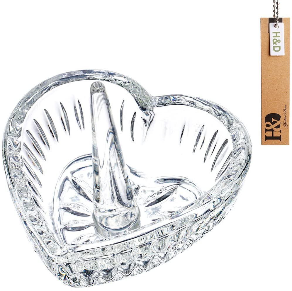 H&D HYALINE & DORA Crystal Heart Shaped Ring Holder Jewelry Display Collectibles Dish