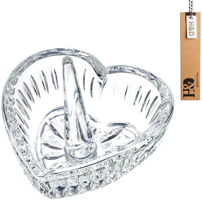 H&D HYALINE & DORA Crystal Heart Shaped Ring Holder Jewelry Display Collectibles Dish