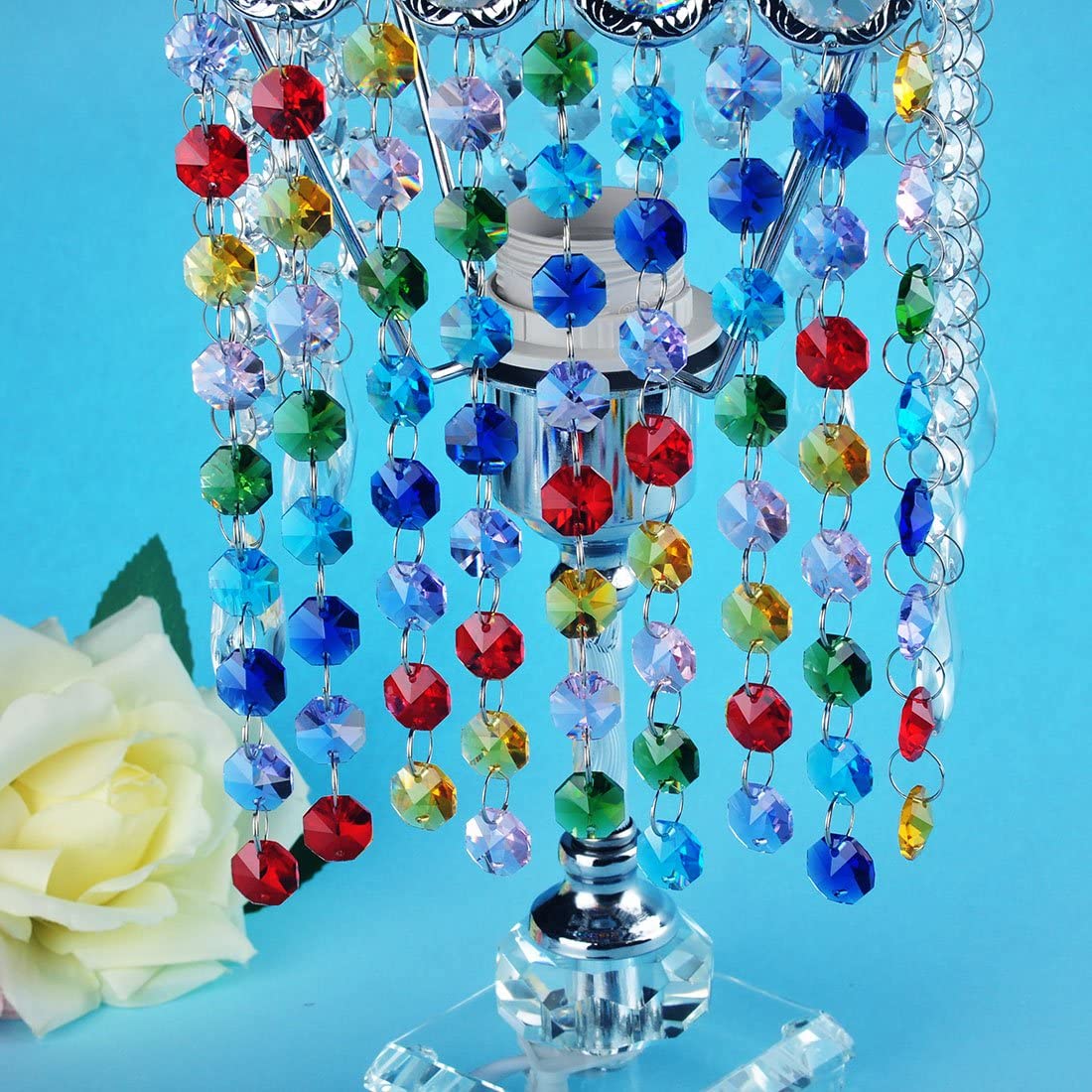 H&D HYALINE & DORA 6FT Glass Crystal Rainbow Color 14mm Octagon Beads Chain Chandelier Prisms Hanging Wedding Garland