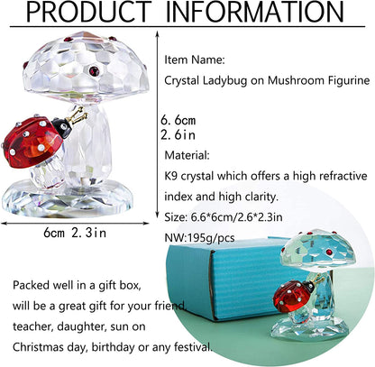 H&D HYALINE & DORA Crystal Ladybug Figurine on Mushroom Figurine Home Table Decor Collectible