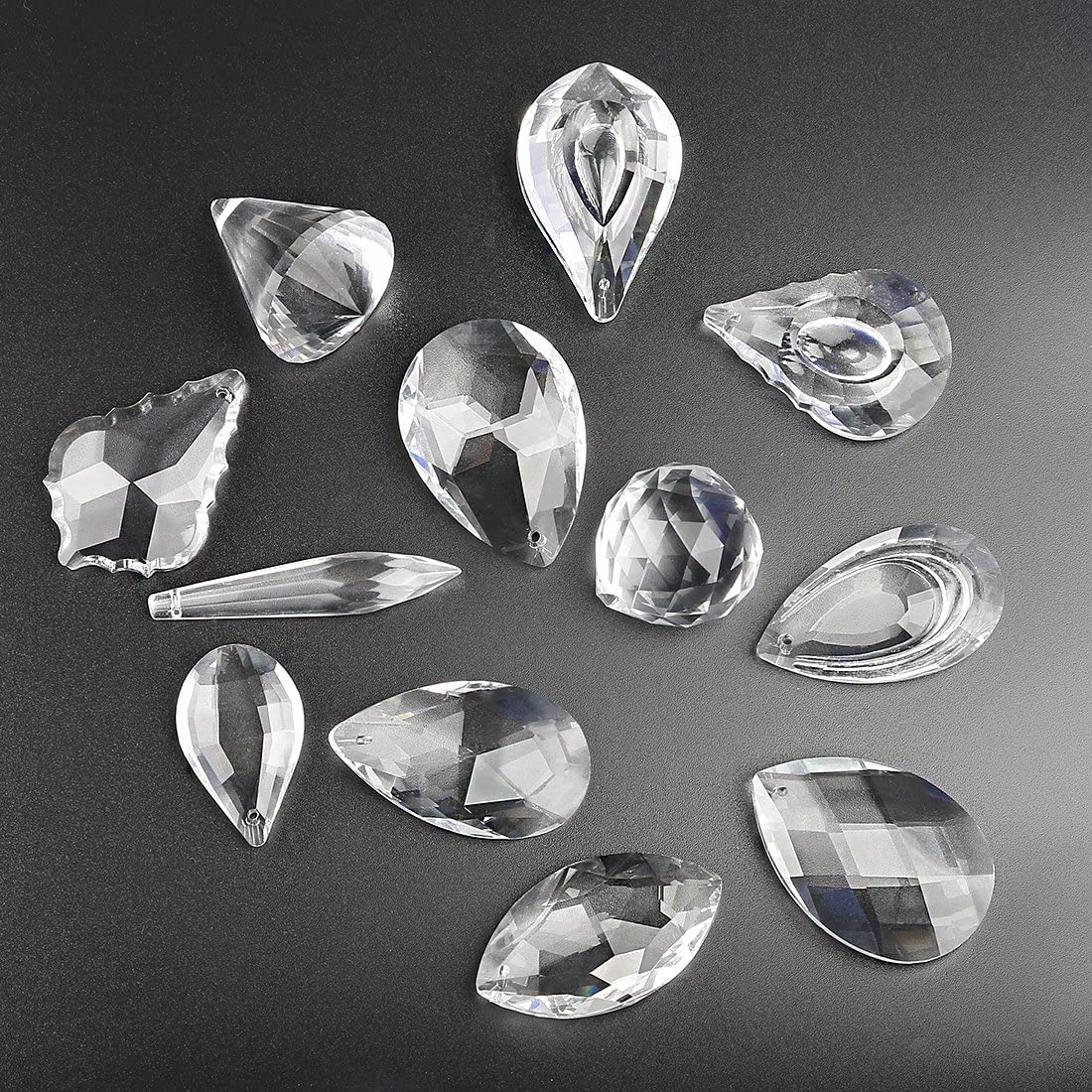 H&D HYALINE & DORA Pack of 12 Clear Crystal Chandelier Lamp Lighting Drops Pendants Balls Prisms Hanging Glass Prisms Parts Suncatcher Home/House Decor