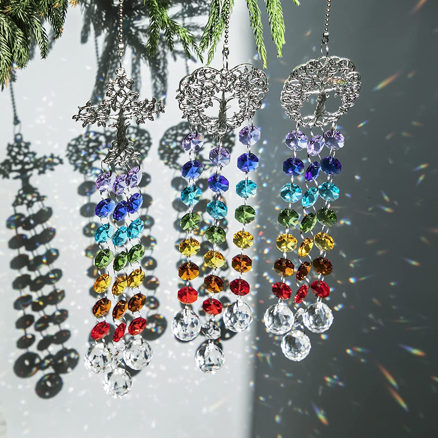 3pcs Tree of Life Crystal Suncatcher Ornament Chakra Beads Clear Prisms Rainbow Maker for Window Garden