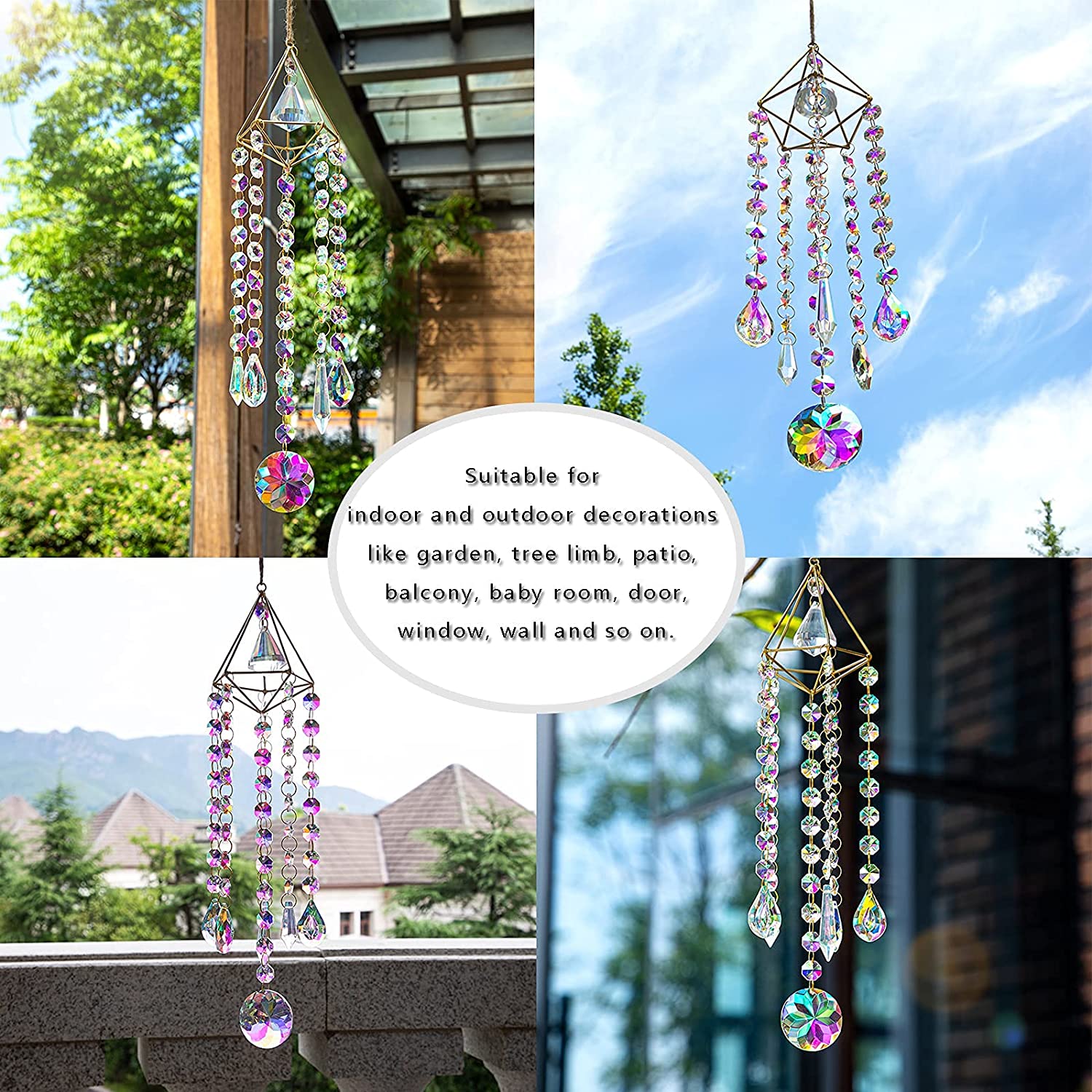 FT58GZP H&D HYALINE & DORA Set Sun Catcher Crystal Rainbow Beads Chain  Fengshui Hanging Ornaments Decor for Home Office Garden Window