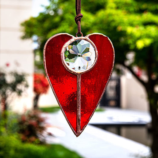 H&D HYALINE & DORA Heart Stained Glass Crystal Suncatcher Art Glass Window Hangings
